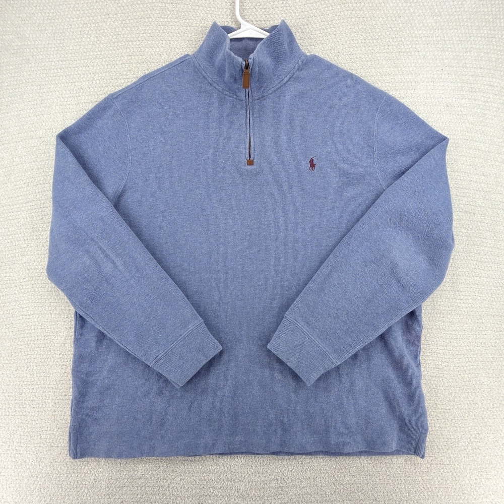 Polo Ralph Lauren Mens XL Blue 1/4 Zip Pullover Cotton Sweater Pony Logo Preppy